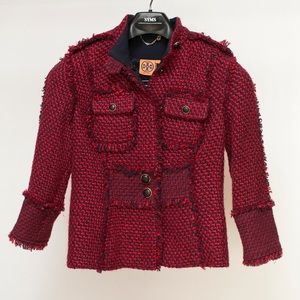 Torry Burch Kington tweed red blazer size 6